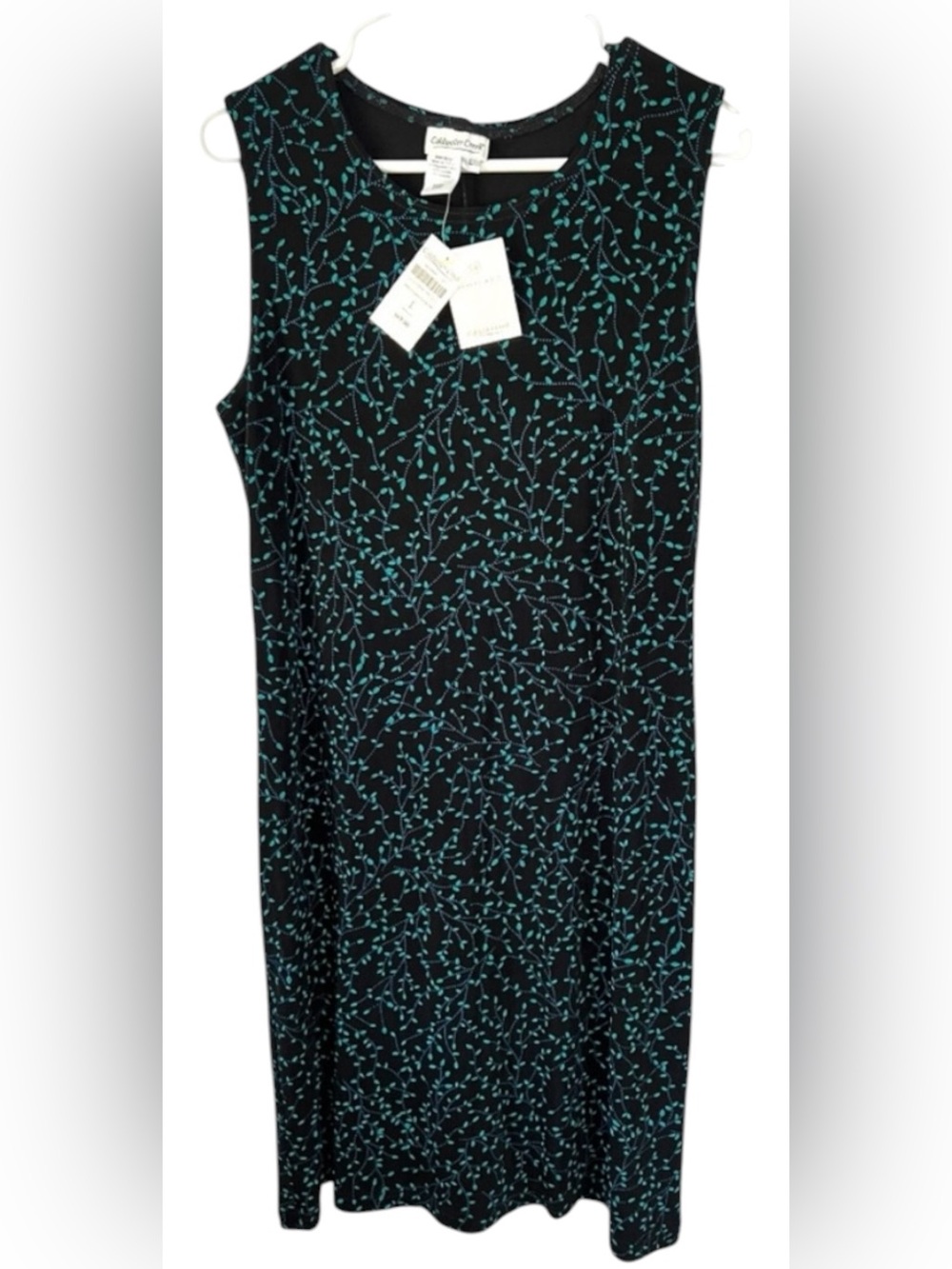 Coldwater Creek Black Floral Tank Sleeveless Dress Travel Knit Size Large